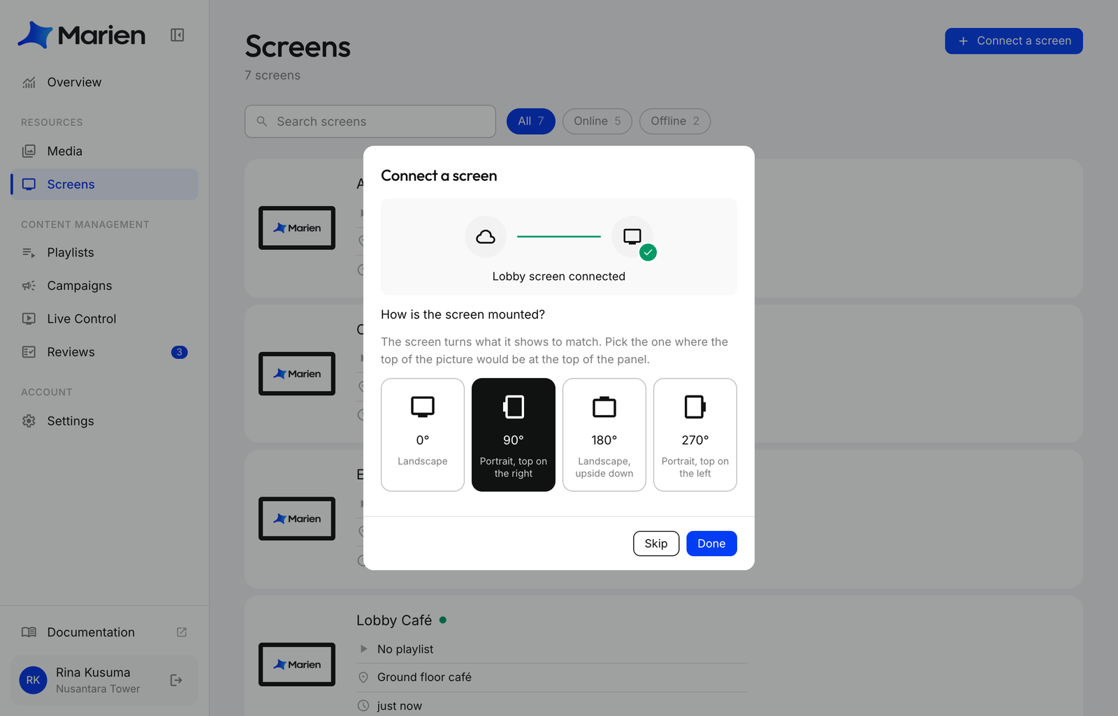 Choosing how the screen is mounted