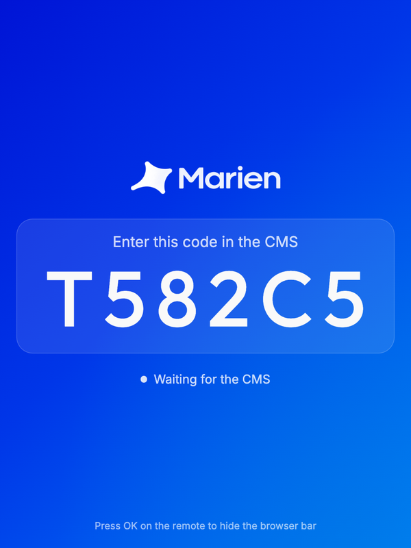 The pairing code on a Marien screen